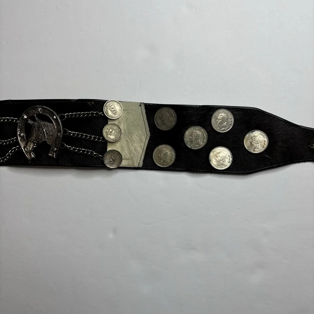 Vintage Argentinian Gaucho Coin Belt Cowhide Leather 60s 70s Kelly's Argentina